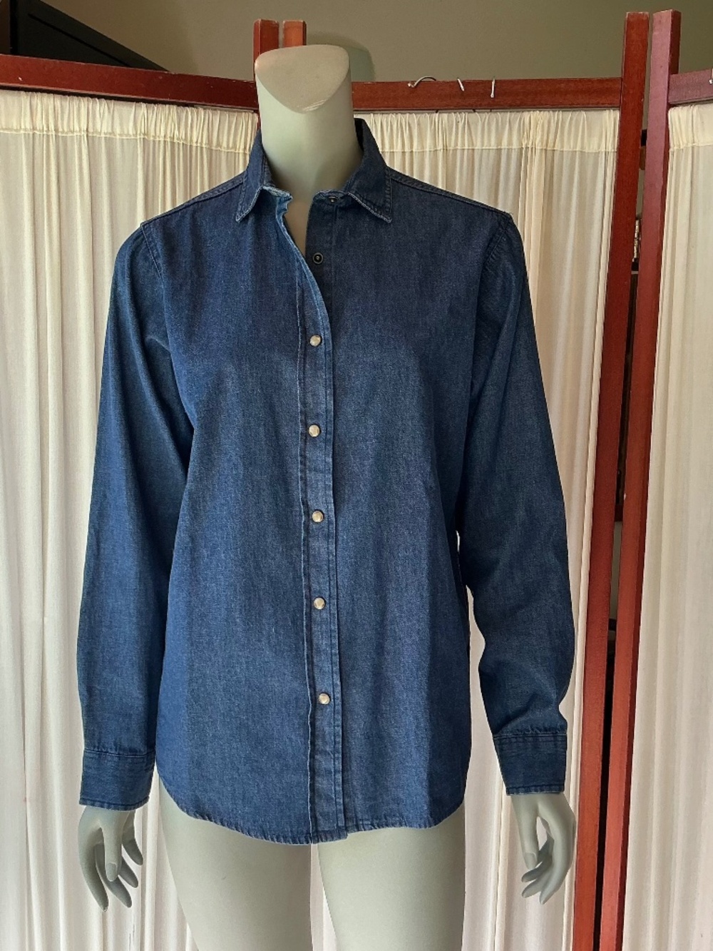 House of Bruar Women’s Dark Blue Denim Shirt Snap Buttons Size 10